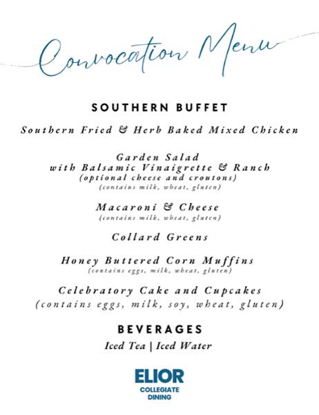 2025 Faculty & Staff Convocation menu.